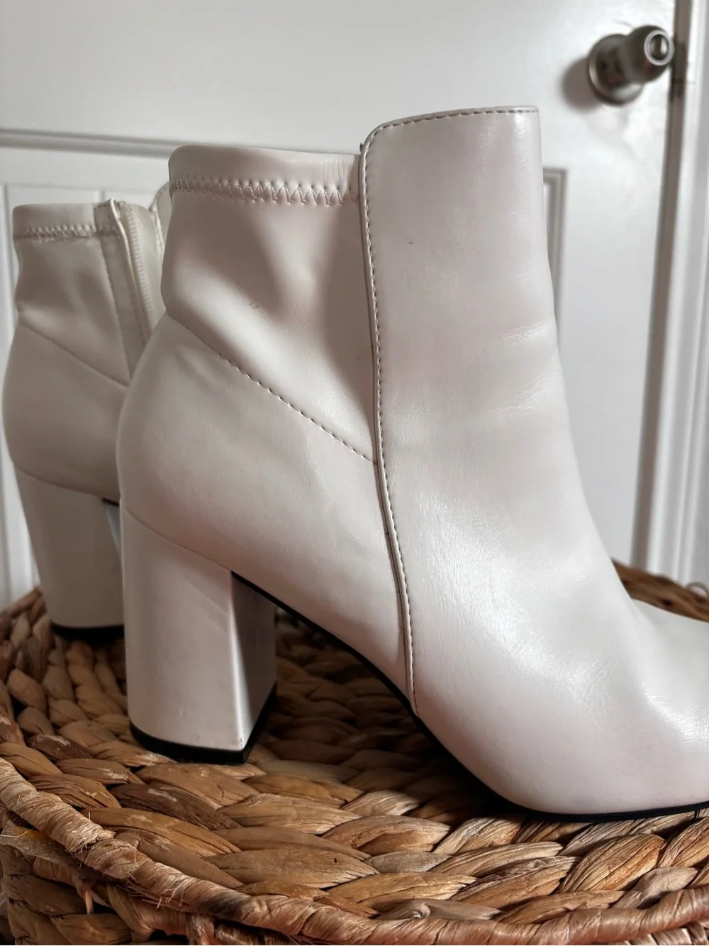 Women's White Block Heel Ankle Boots